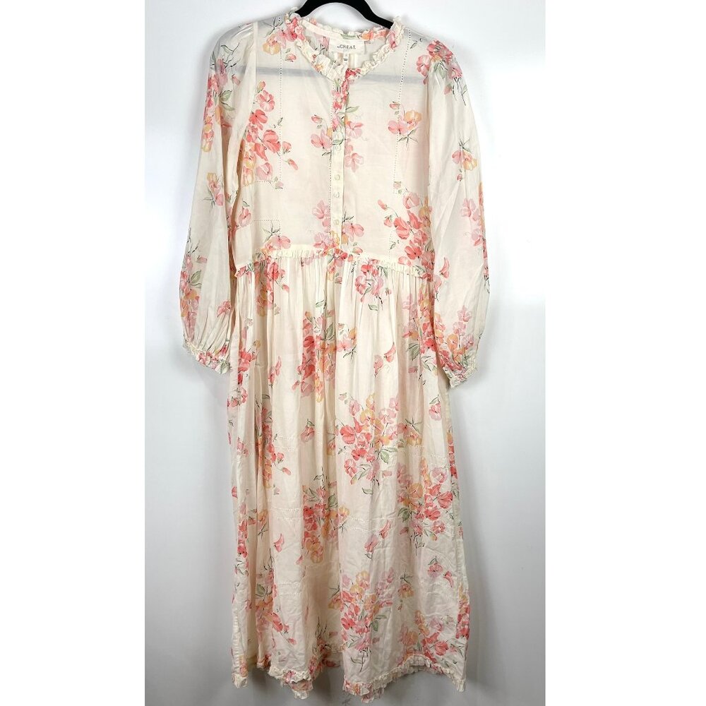 THE GREAT. Long Sleeve Floral Ruffle Maxi Prairie Dress Women's Size 2 Medium